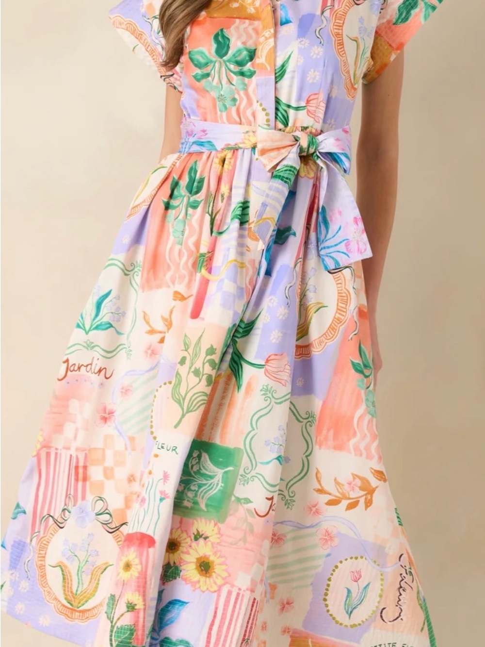 Prosperina Savannah Peach Multi Floral Cotton Midi Shirt Dress NWT M - Picture 3 of 16
